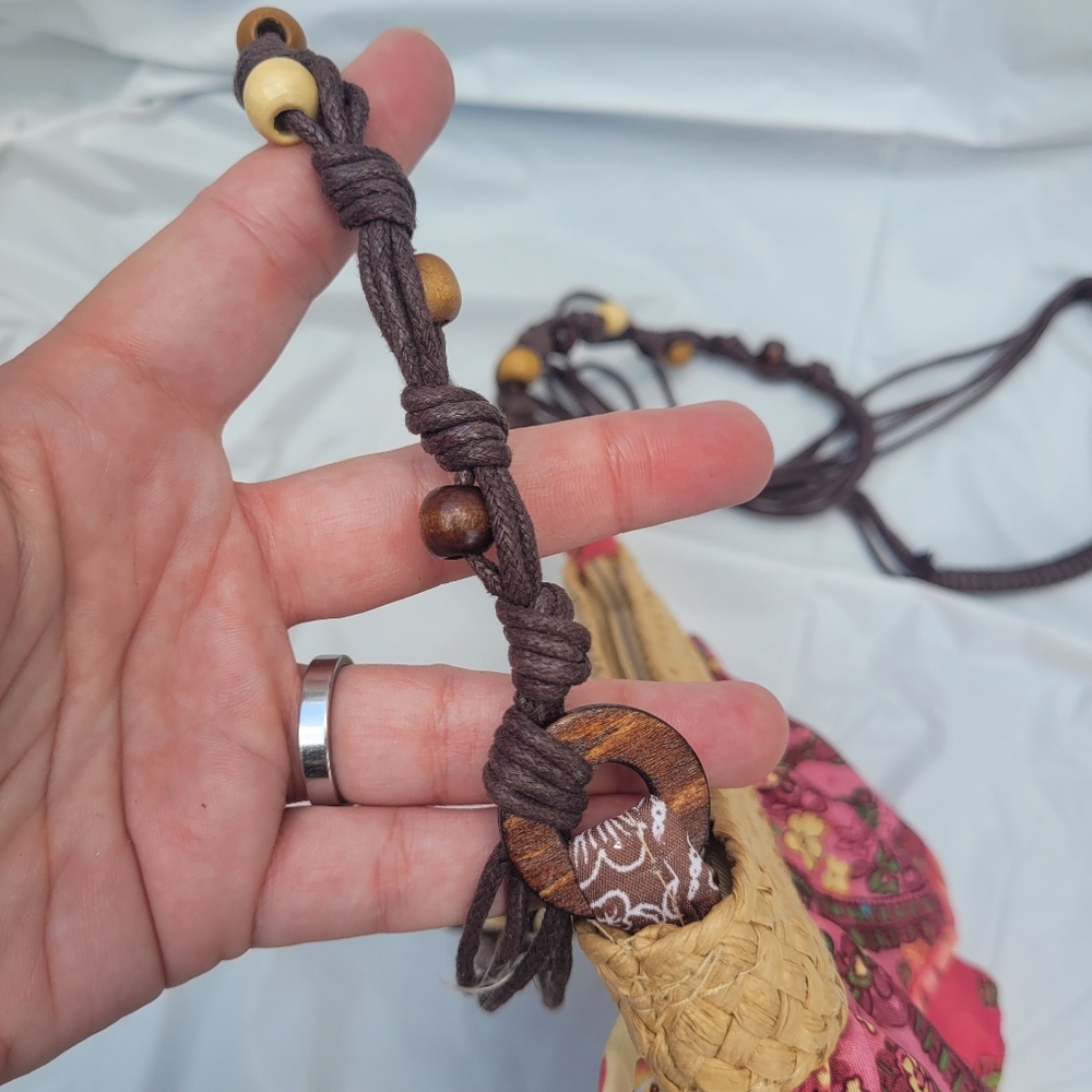 Cappelli Straworld Pink & Raffia Boho Ruffle Crossbody Purse - Picture 9 of 16